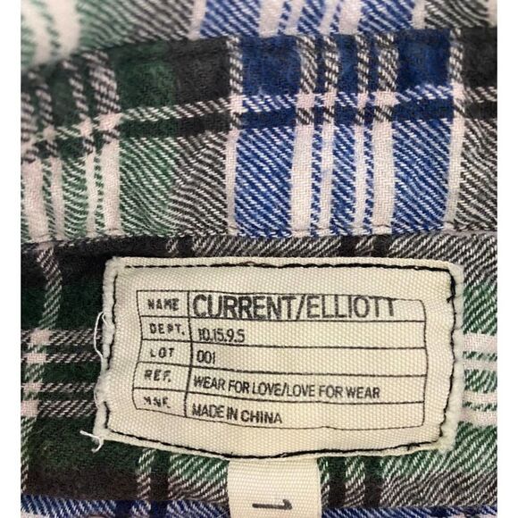 Current / Elliot Flannel Shirt Wear for Love / Love for Wear Green Blue - Size 1 - Picture 3 of 6